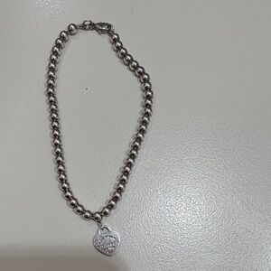 Tiffany & Co. Silver Beaded Bracelet with Heart Pendant